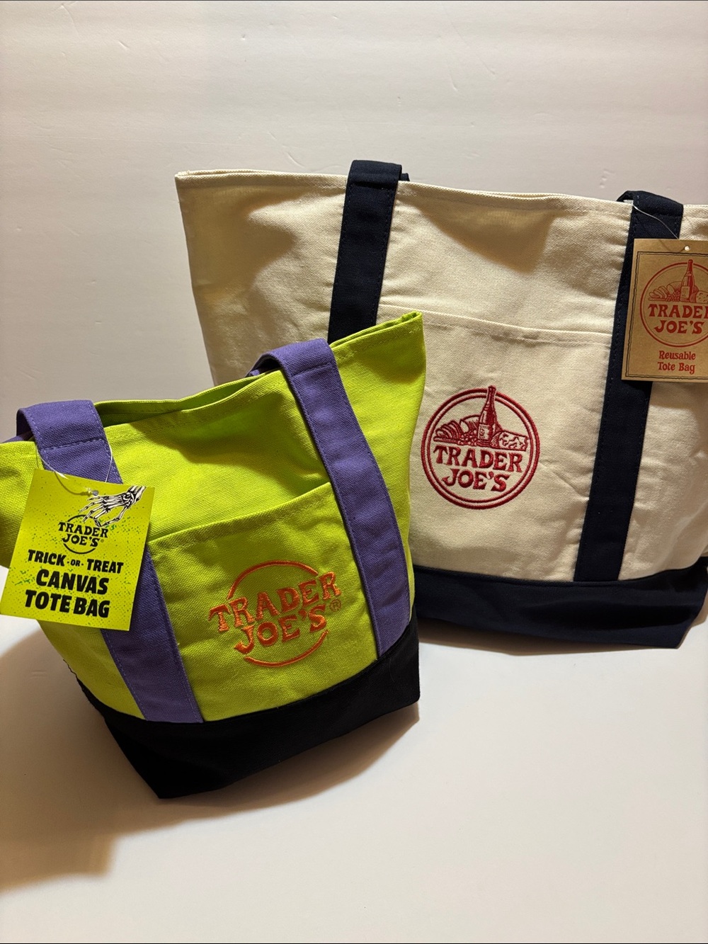 Trader Joe's Set of Large Classic Navy Blue Canvas and Newest Release of Mini